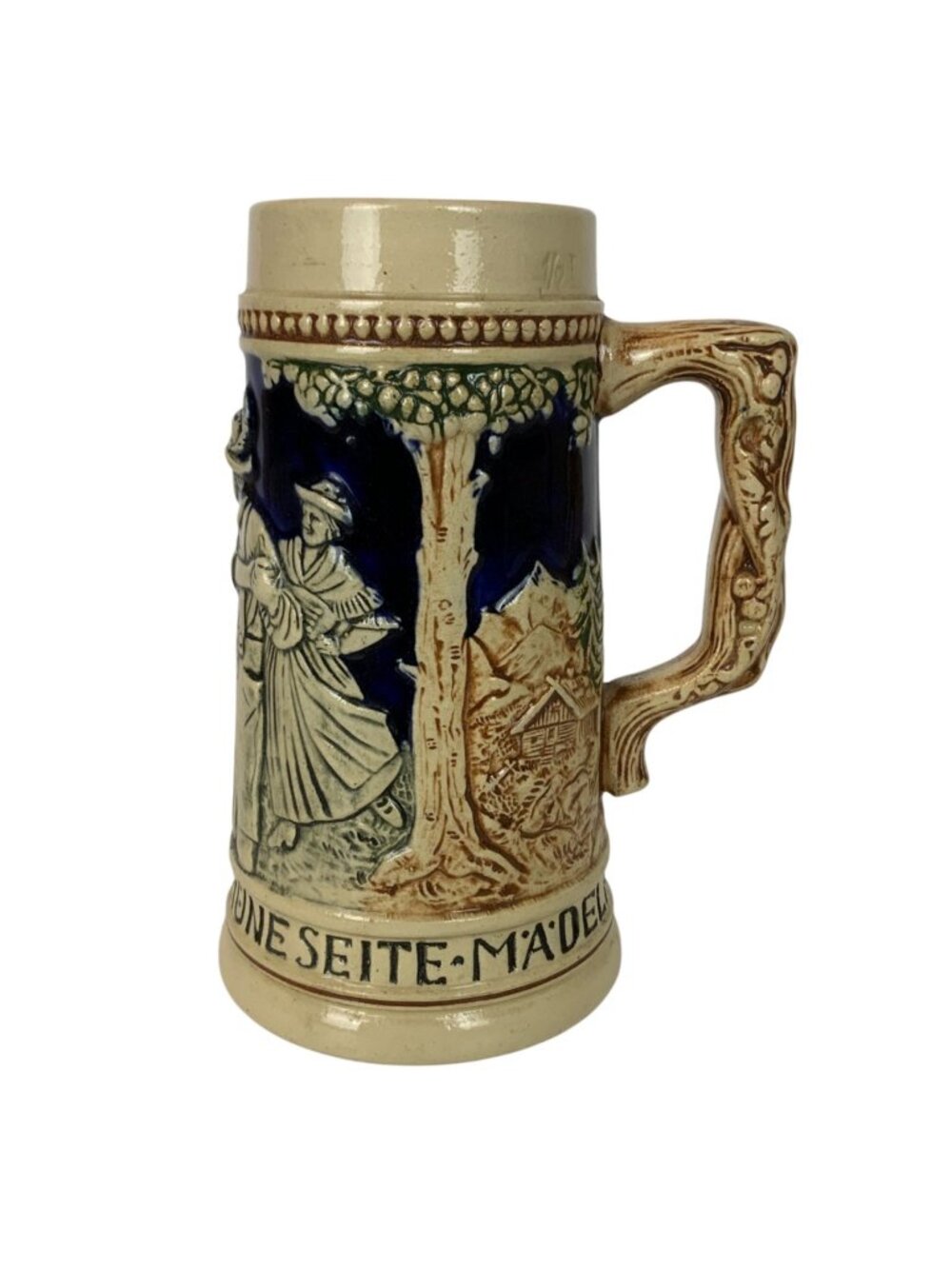 Vintage German Ceramic Beer Stein Madel Ruck Folk Song Dancers Raised Design